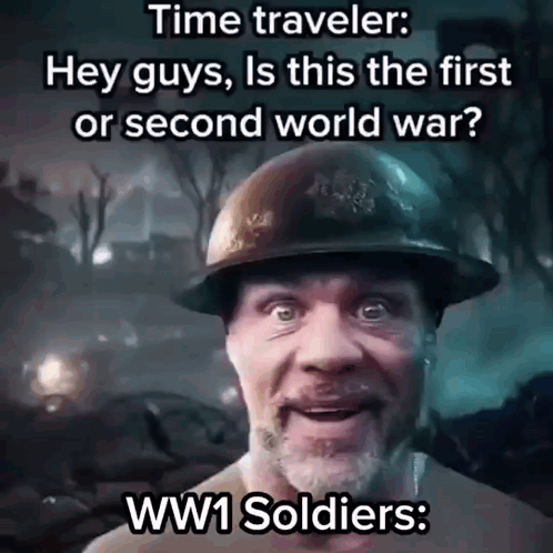 A Man Is Wearing A Helmet And Talking About Ww1 Soldiers . GIF