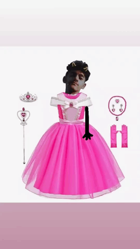 A Man Is Wearing A Pink Princess Dress With A Crown And Wand GIF