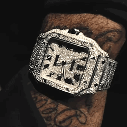 Man Wearing Diamond Watch Showing 1:45 GIF