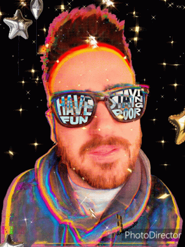 A Man Is Wearing Sunglasses That Say Have Fun GIF