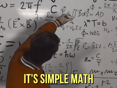 A Man Is Writing On A Whiteboard With The Words It 'S Simple Math Written Below Him GIF