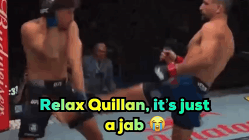 A Man Kicking Another Man With The Words Relax Quillan It 'S Just Ajab GIF