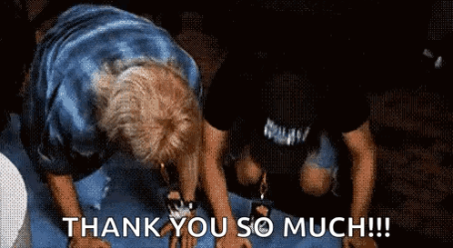 A Man Kneeling Down With The Words Thank You So Much Written On The Bottom GIF