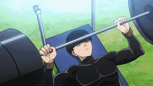 A Man Laying On A Bench Lifting A Barbell GIF