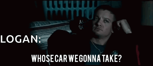 A Man Laying On A Couch With The Words Logan Whose Car We Gonna Take On The Bottom GIF