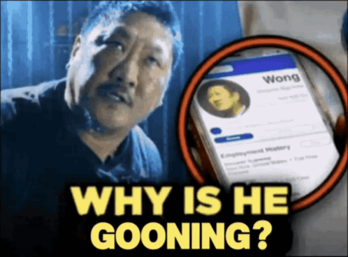 A Man Looking At A Phone With The Words Why Is He Going GIF