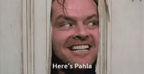 A Man Looking Through A Door With The Words Here 'S Pahla Written Below Him GIF