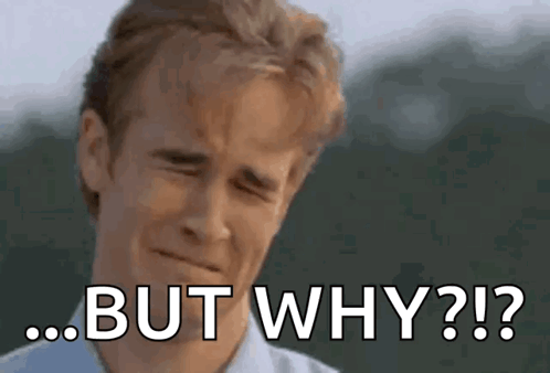 A Man Making A Face With The Words But Why Written On His Face GIF