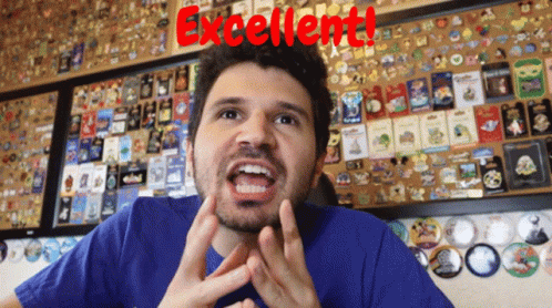 A Man Making A Funny Face With The Words Excellent In Red GIF