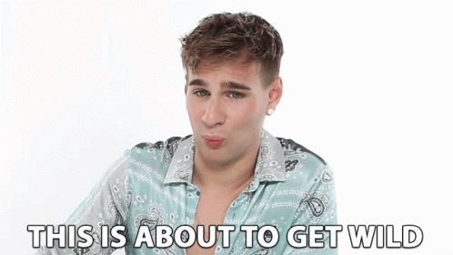 A Man Making A Funny Face With The Words " This Is About To Get Wild " Below Him GIF