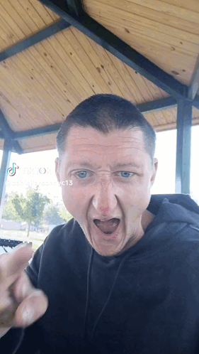 A Man Making A Funny Face With Tik Tok Written On The Bottom Right GIF