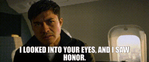 A Man On A Plane Says I Looked Into Your Eyes And I Saw Honor . GIF