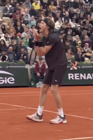 A Man On A Tennis Court With A Sign That Says Renault GIF