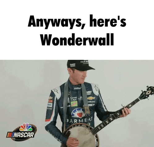 A Man Playing A Banjo With A Nascar Logo Behind Him GIF