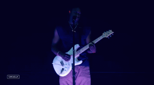 A Man Playing A Guitar And Singing Into A Microphone With A Caption That Says Canchella GIF