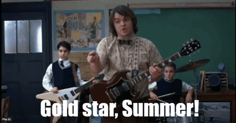 A Man Playing A Guitar In A Band With The Words Gold Star Summer Below Him GIF