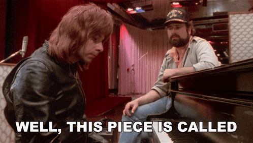 A Man Playing A Piano Next To Another Man With The Words Well This Piece Is Called GIF