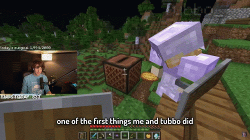 A Man Playing A Video Game With The Words One Of The First Things Me And Tubbo Did On The Bottom GIF