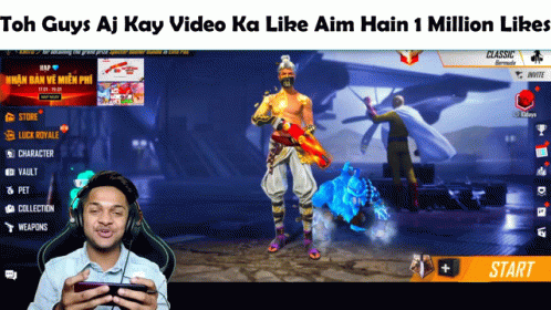 A Man Playing A Video Game With The Words Toh Guys Aj Kay Video Ka Like Aim Hain 1 Million Likes Above Him GIF