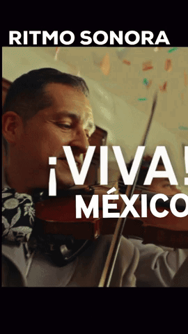 a man playing a violin with the words ritmo sonora viva mexico written above him