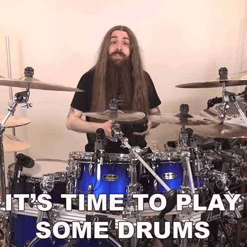 Man Playing Drums With Time To Play Text GIF