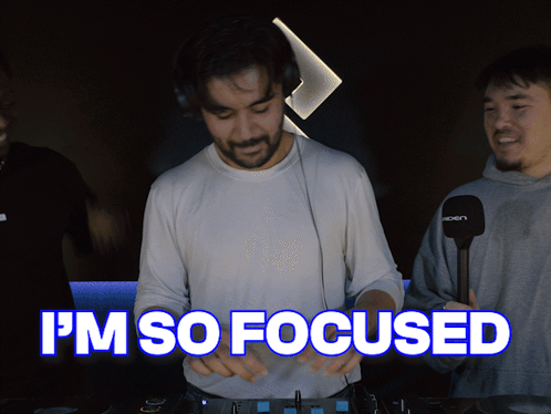 A Man Playing Music With The Words I 'M So Focused GIF