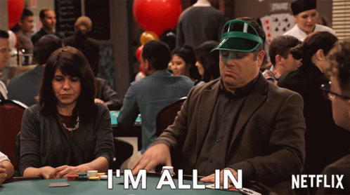 A Man Playing Poker With The Words " I 'M All In " On The Bottom GIF