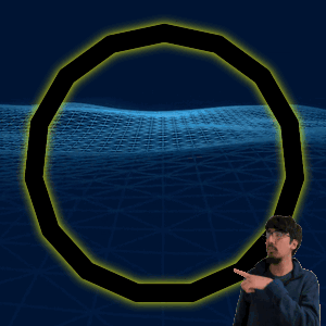 A Man Pointing At A Yellow Circle In The Middle Of A Blue Background GIF