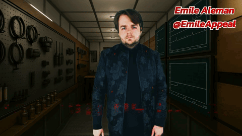 A Man Points At The Camera With The Words Get Out Of Te Van Below Him GIF