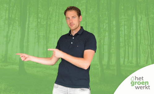 A Man Points To Something In Front Of A Green Background With Het Groen Werkt GIF