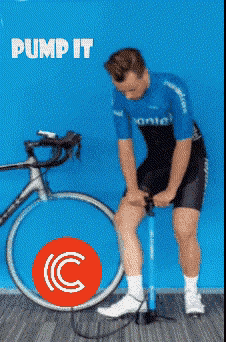 A Man Pumping A Bicycle Tire With The Words Pump It Written Above Him GIF