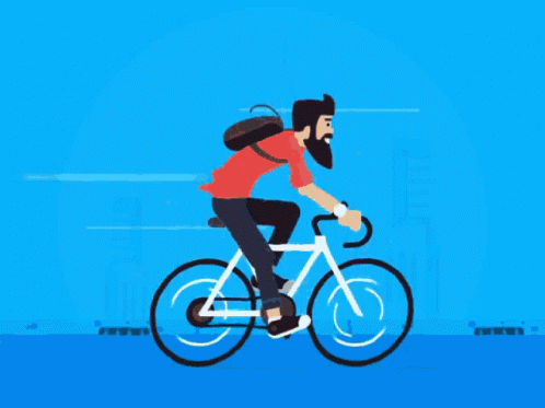 A Man Riding A Bike With A Backpack On His Back GIF