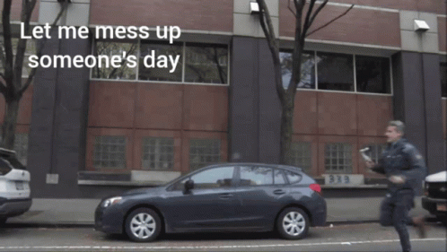 A Man Riding A Bike With The Words " Let Me Mess Up Someone 'S Day " Above Him GIF
