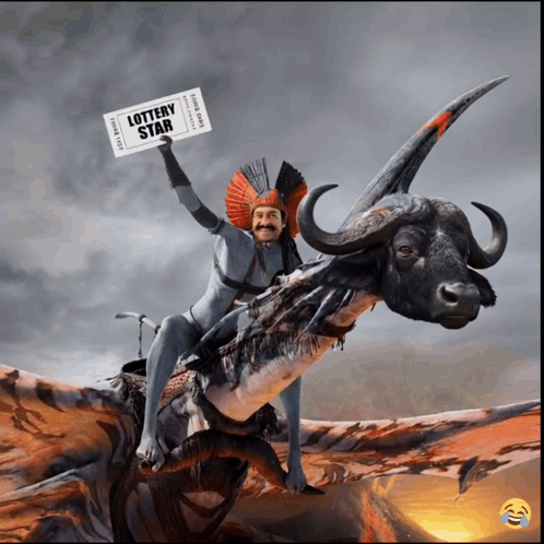 A Man Riding A Dragon Holding A Lottery Star Ticket GIF