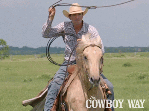 A Man Riding A Horse With The Words The Cowboy Way Written On The Bottom GIF