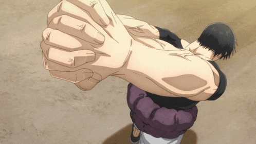 A Man 'S Arm Is Shown In A Cartoon With A Large Fist GIF