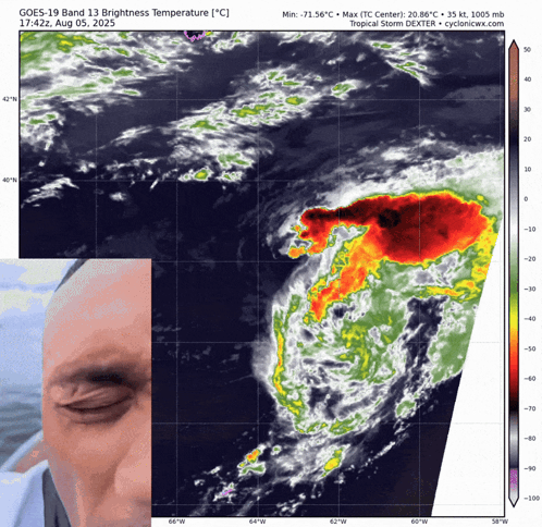 A Man 'S Eye Is Shown Next To A Map That Says " Goes 19 Band 13 Brightness Temperature " GIF