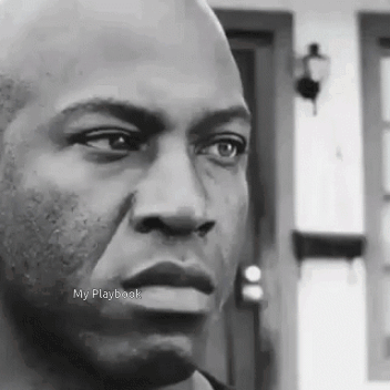 A Man 'S Face Is Shown In A Black And White Photo With The Words My Playbook Below It GIF