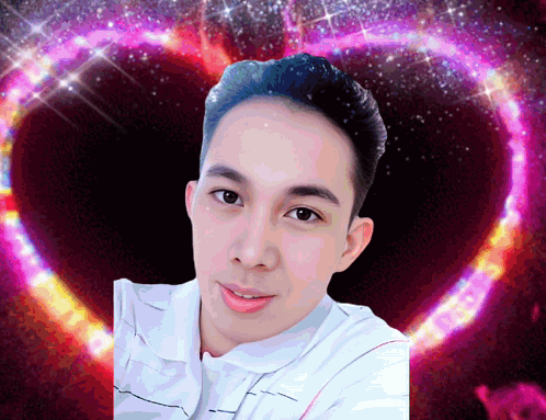 A Man 'S Face Is Surrounded By A Heart Shaped Background GIF