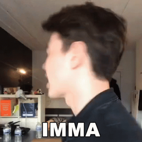 A Man 'S Head Is Shown With The Word Imma Written On It GIF