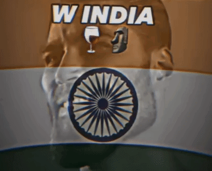 A Man 'S Head With A Wine Glass In His Mouth And The Words W India Above Him GIF