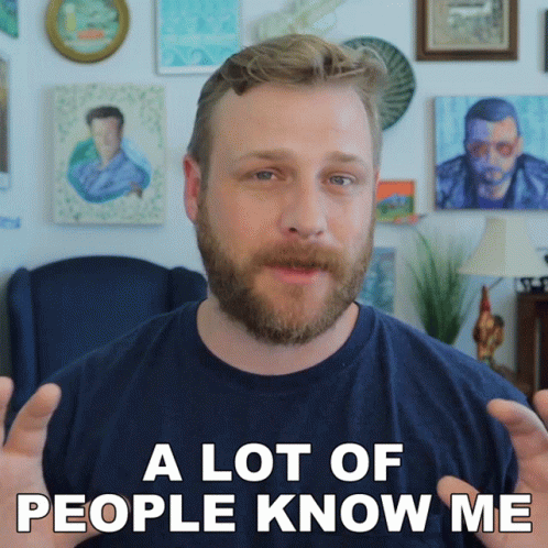 A Man Says A Lot Of People Know Me In Front Of Paintings GIF