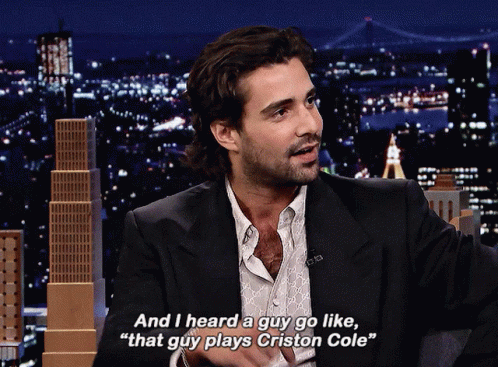 A Man Says " And I Heard A Guy Go Like That Guy Plays Cristin Cole " GIF