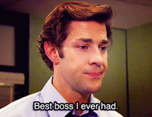 a man says " best boss i ever had " while wearing a tie
