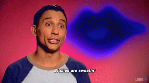 a man says " bitches are sweatin ' " in front of a blue lip