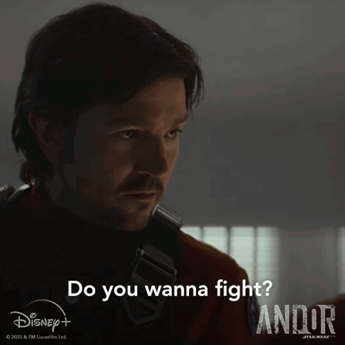 A Man Says " Do You Wanna Fight " In A Disney+ Ad GIF