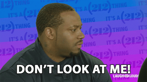 A Man Says " Don 'T Look At Me " In Front Of A Purple And Blue Background GIF