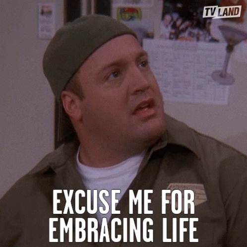 A Man Says Excuse Me For Embracing Life In Front Of A Calendar GIF