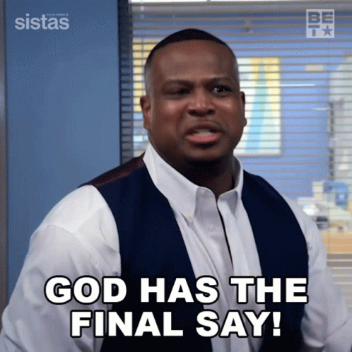 A Man Says God Has The Final Say While Wearing A White Shirt And Vest GIF
