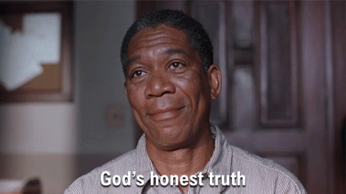 A Man Says " God 'S Honest Truth " In A Striped Shirt GIF